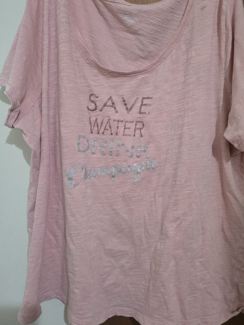 Lane Bryant Light Pink Graphic Tee with Glitter Print